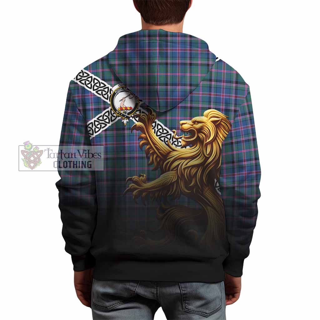 Tartan Vibes Clothing Cooper Crest Tartan Hoodie with Golden Lion Emblem Celtic Style