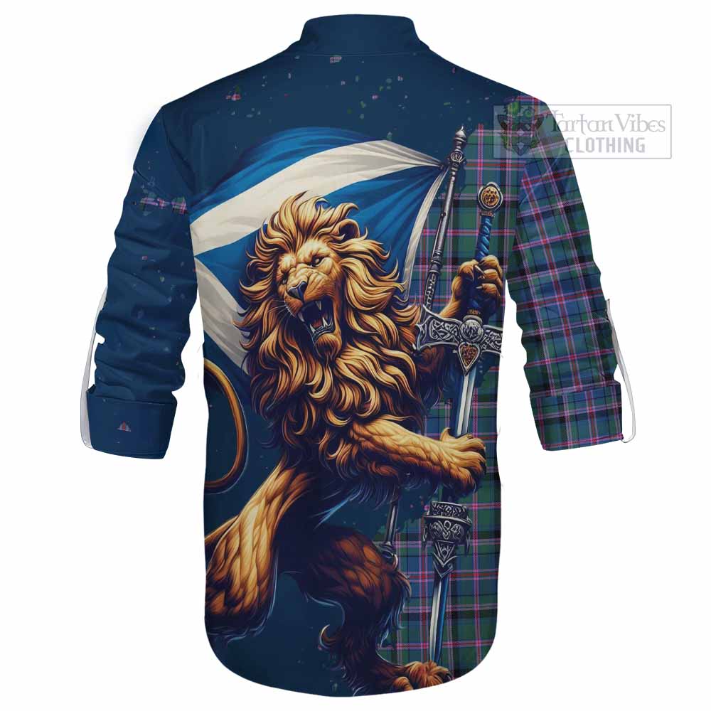Tartan Vibes Clothing Cooper Tartan Family Crest Ghillie Kilt Shirt with Scottish Majestic Lion