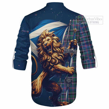 Tartan Vibes Clothing Cooper Tartan Family Crest Ghillie Kilt Shirt with Scottish Majestic Lion