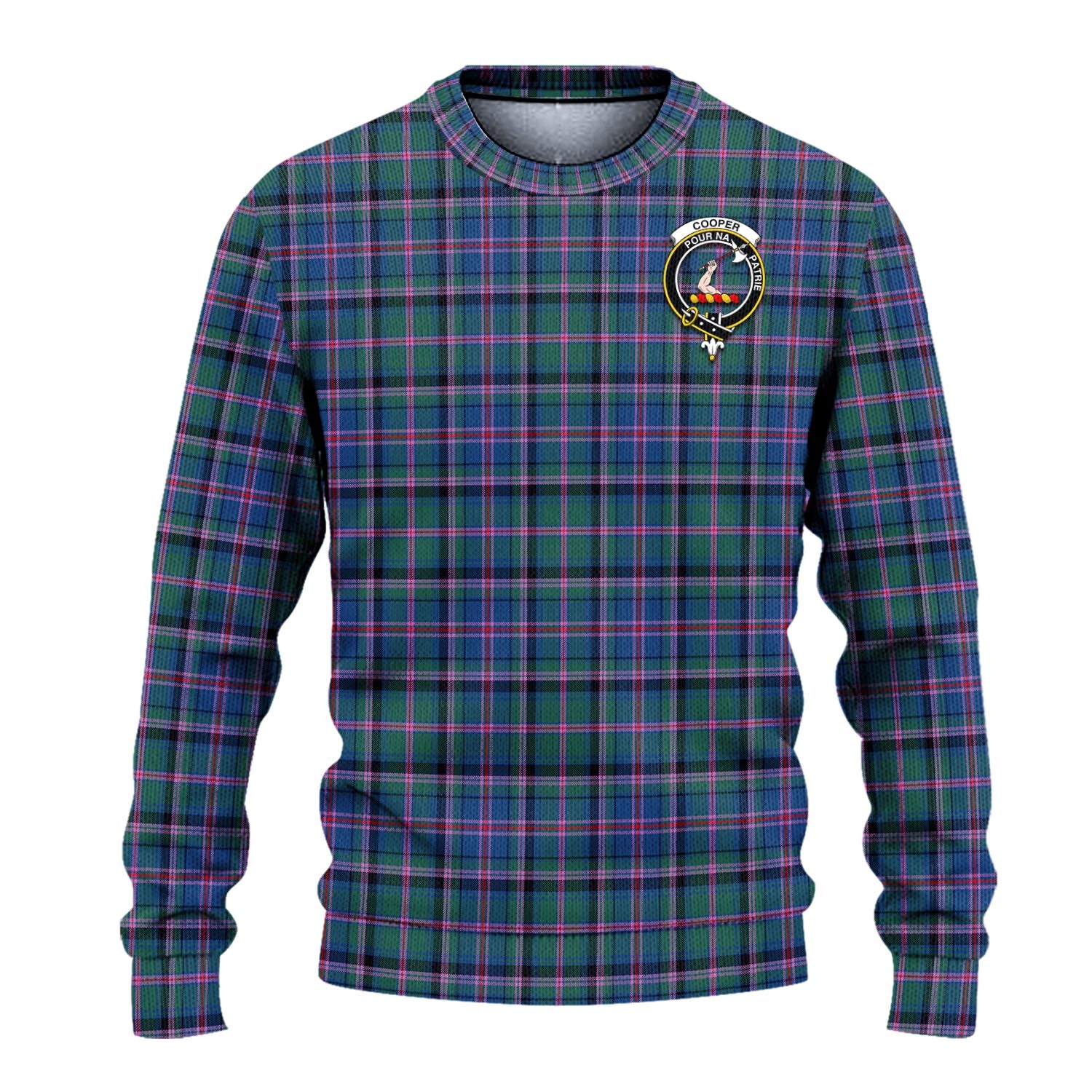 Cooper Tartan Knitted Sweater with Family Crest - Tartanvibesclothing