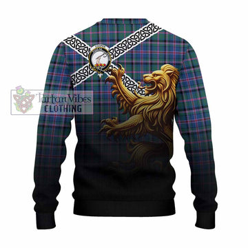 Cooper Crest Tartan Knitted Sweater with Golden Lion Emblem Celtic Style