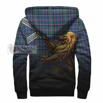 Cooper Crest Tartan Sherpa Hoodie with Golden Lion Emblem Celtic Style
