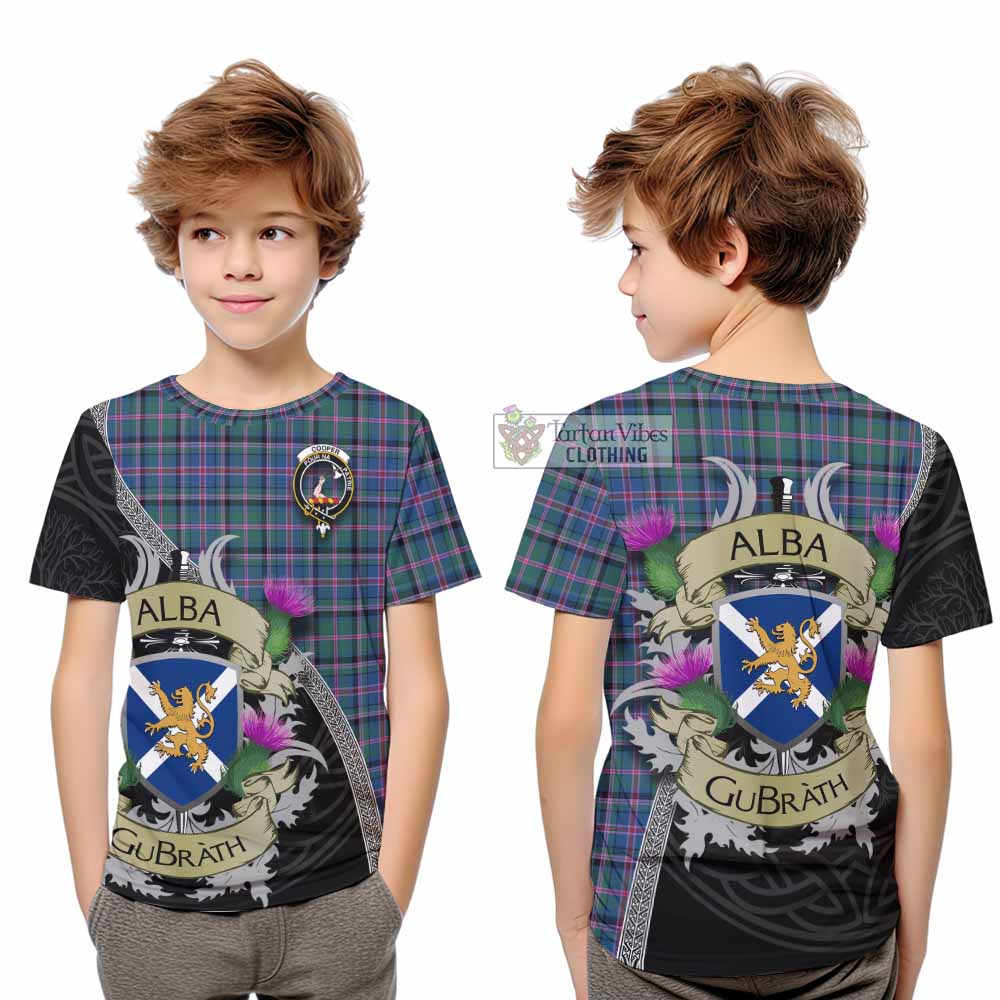 Tartan Vibes Clothing Cooper Tartan Family Crest Kid T-Shirt Lion Rampant Royal Thistle Shield Celtic Inspired