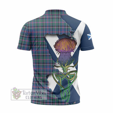 Cooper Tartan Family Crest Zipper Polo Shirt Scottish Thistle Celtic Inspired