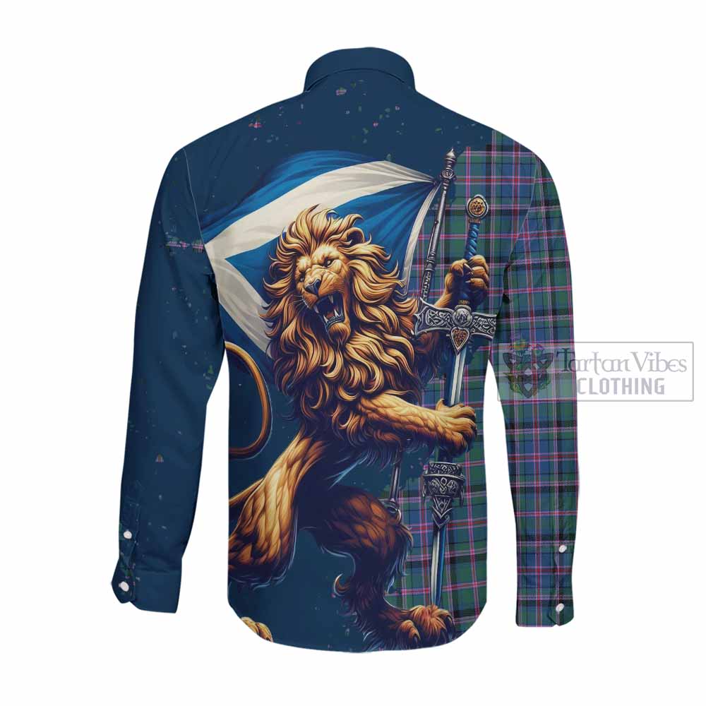 Tartan Vibes Clothing Cooper Tartan Family Crest Long Sleeve Button Shirt with Scottish Majestic Lion
