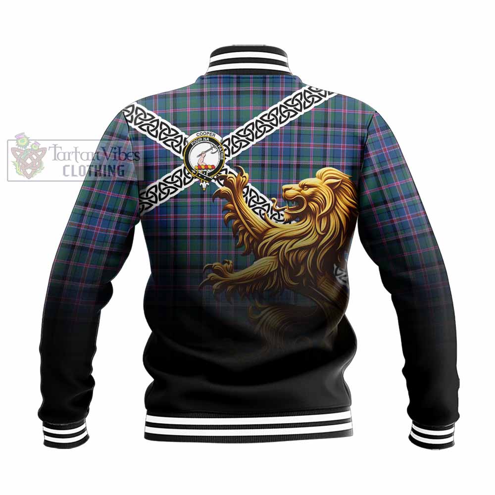 Tartan Vibes Clothing Cooper Crest Tartan Baseball Jacket with Golden Lion Emblem Celtic Style