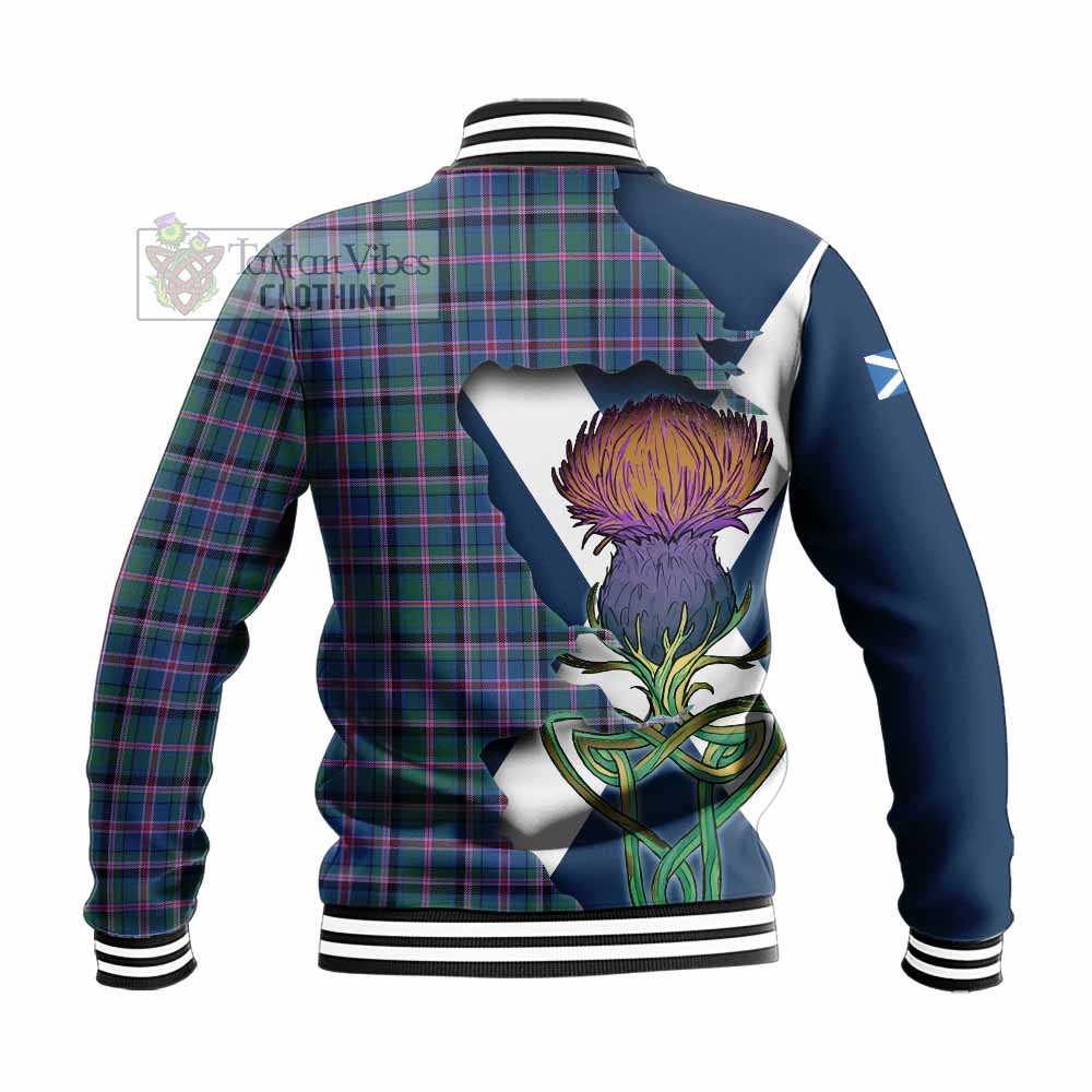 Tartan Vibes Clothing Cooper Tartan Family Crest Baseball Jacket Scottish Thistle Celtic Inspired