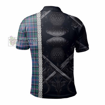 Cooper Tartan Polo Shirt with Family Crest Cross Sword Thistle Celtic Vibes
