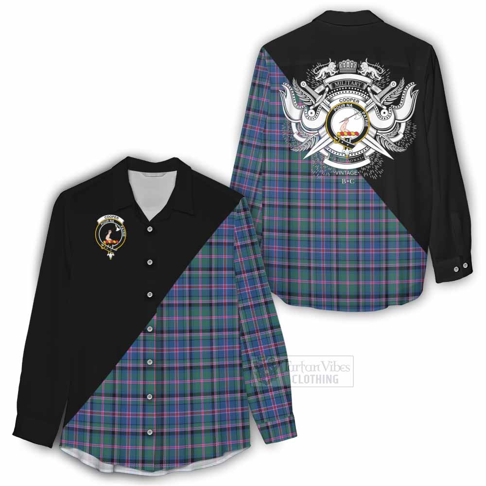 Tartan Vibes Clothing Cooper Tartan Women's Casual Shirt with Family Crest and Military Logo Style