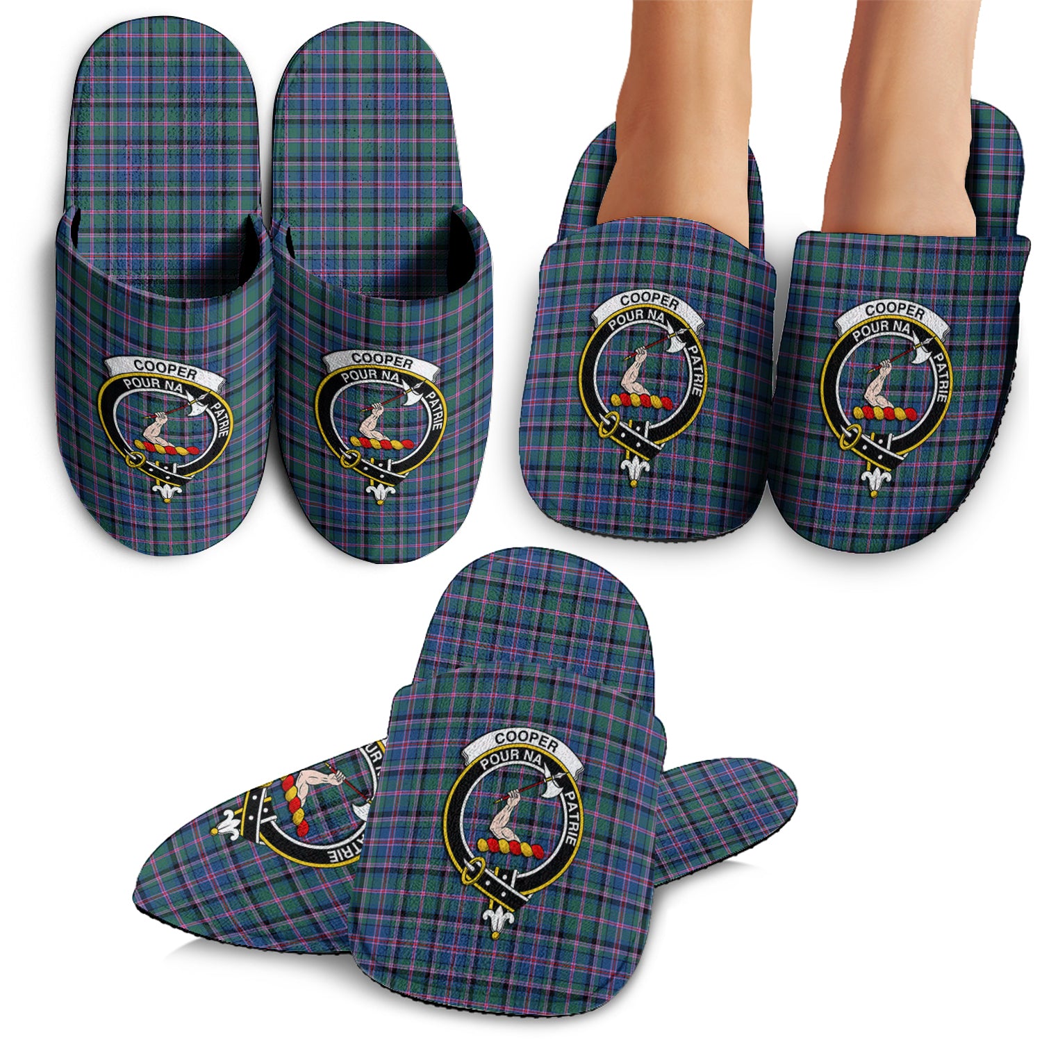 Cooper Tartan Home Slippers with Family Crest - Tartanvibesclothing