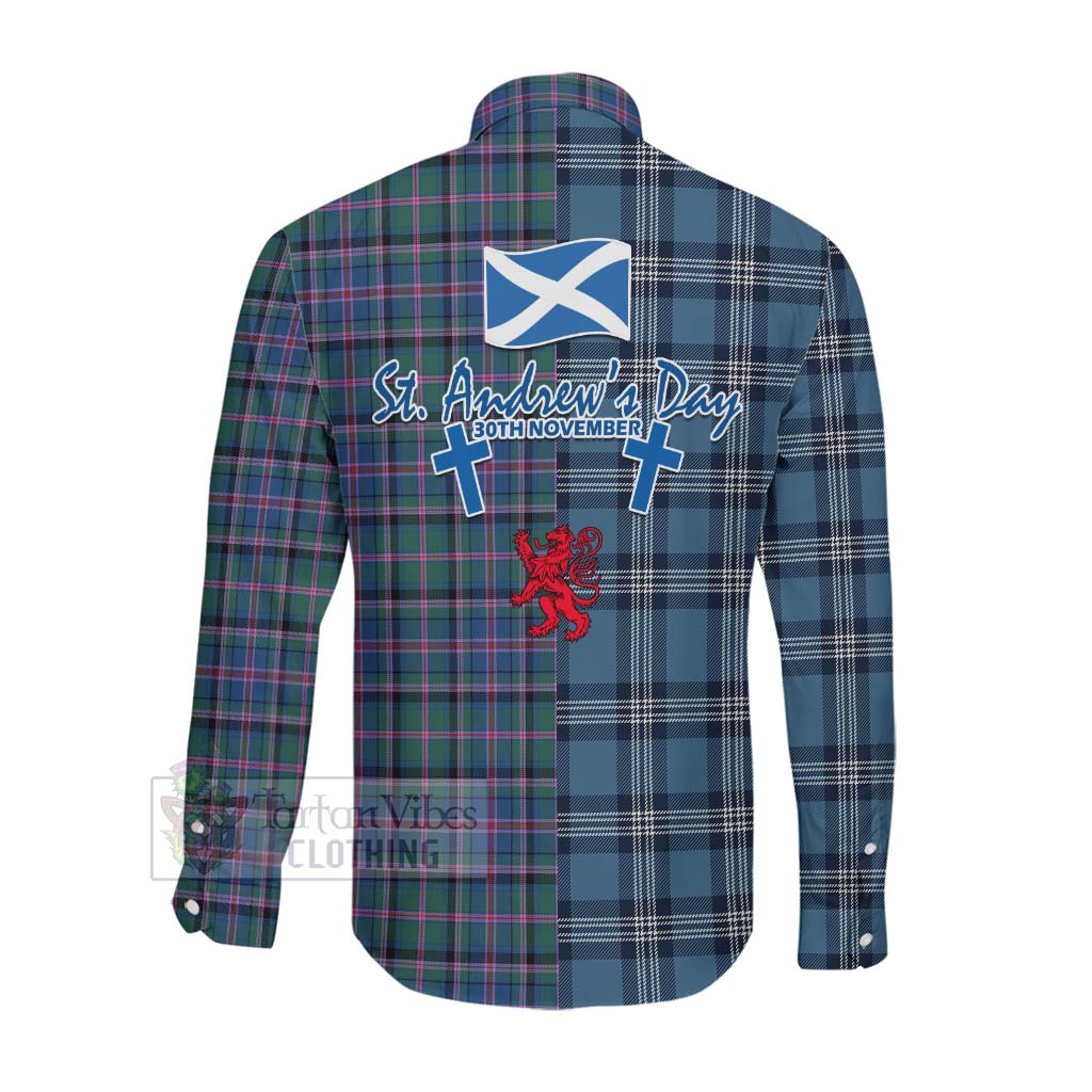 Tartan Vibes Clothing Cooper Tartan Long Sleeve Button Shirt Happy St. Andrew's Day Half Tartan Style