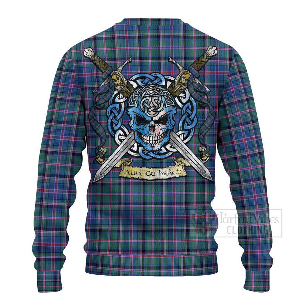 Tartan Vibes Clothing Cooper Tartan Knitted Sweater with Family Crest Celtic Skull Style