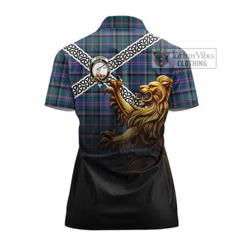 Tartan Vibes Clothing Cooper Crest Tartan Women's Polo Shirt with Golden Lion Emblem Celtic Style