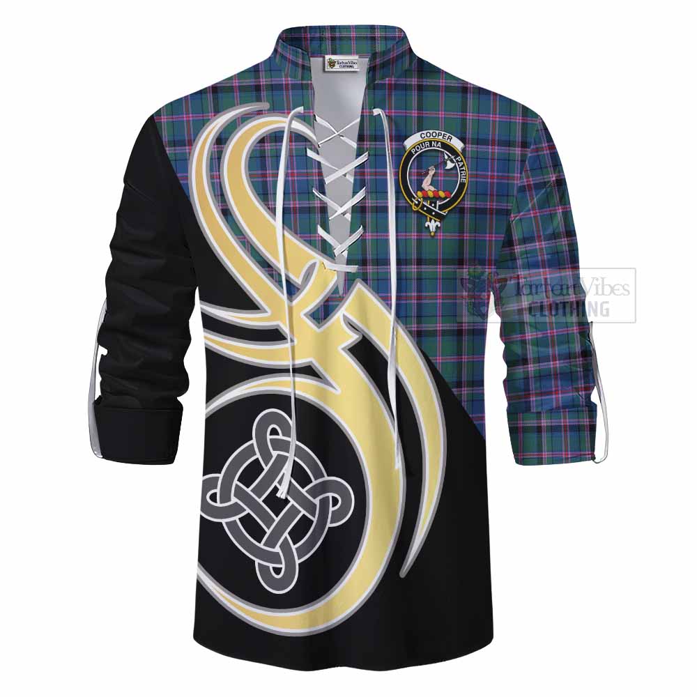 Tartan Vibes Clothing Cooper Tartan Ghillie Kilt Shirt with Family Crest and Celtic Symbol Style
