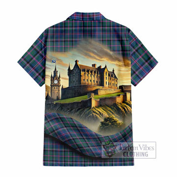 Tartan Vibes Clothing Cooper Tartan Family Crest Short Sleeve Button Shirt with Scottish Ancient Castle Style