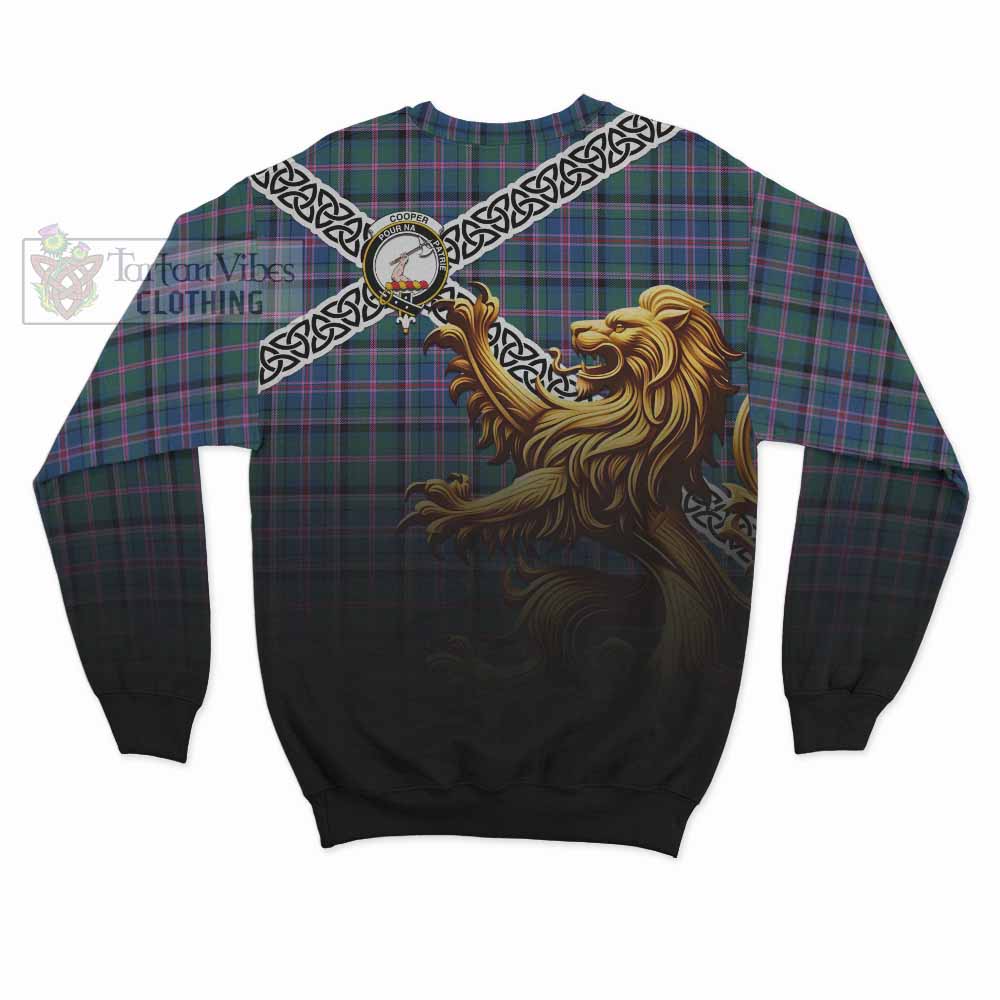 Tartan Vibes Clothing Cooper Crest Tartan Sweatshirt with Golden Lion Emblem Celtic Style