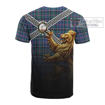 Tartan Vibes Clothing Cooper Crest Tartan Cotton T-shirt with Golden Lion Emblem Celtic Style