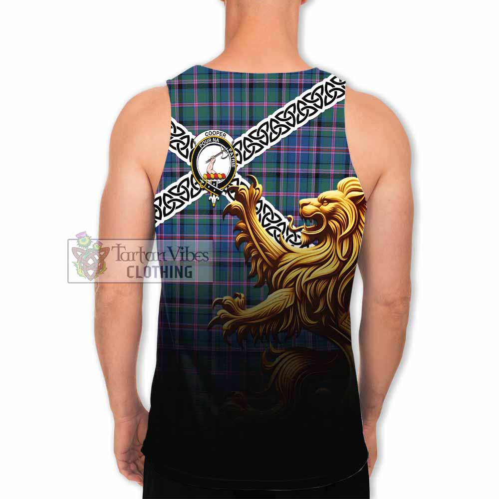 Tartan Vibes Clothing Cooper Crest Tartan Men's Tank Top with Golden Lion Emblem Celtic Style