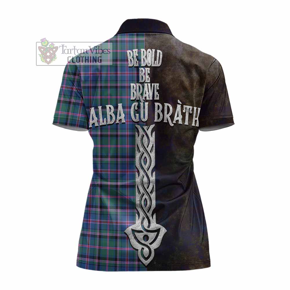Tartan Vibes Clothing Cooper Tartan Family Crest Women's Polo Shirt Alba Gu Brath Be Brave Lion Ancient Style