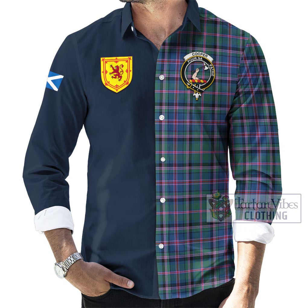 Tartan Vibes Clothing Cooper Tartan Long Sleeve Button Shirt with Scottish Lion Royal Arm Half Style