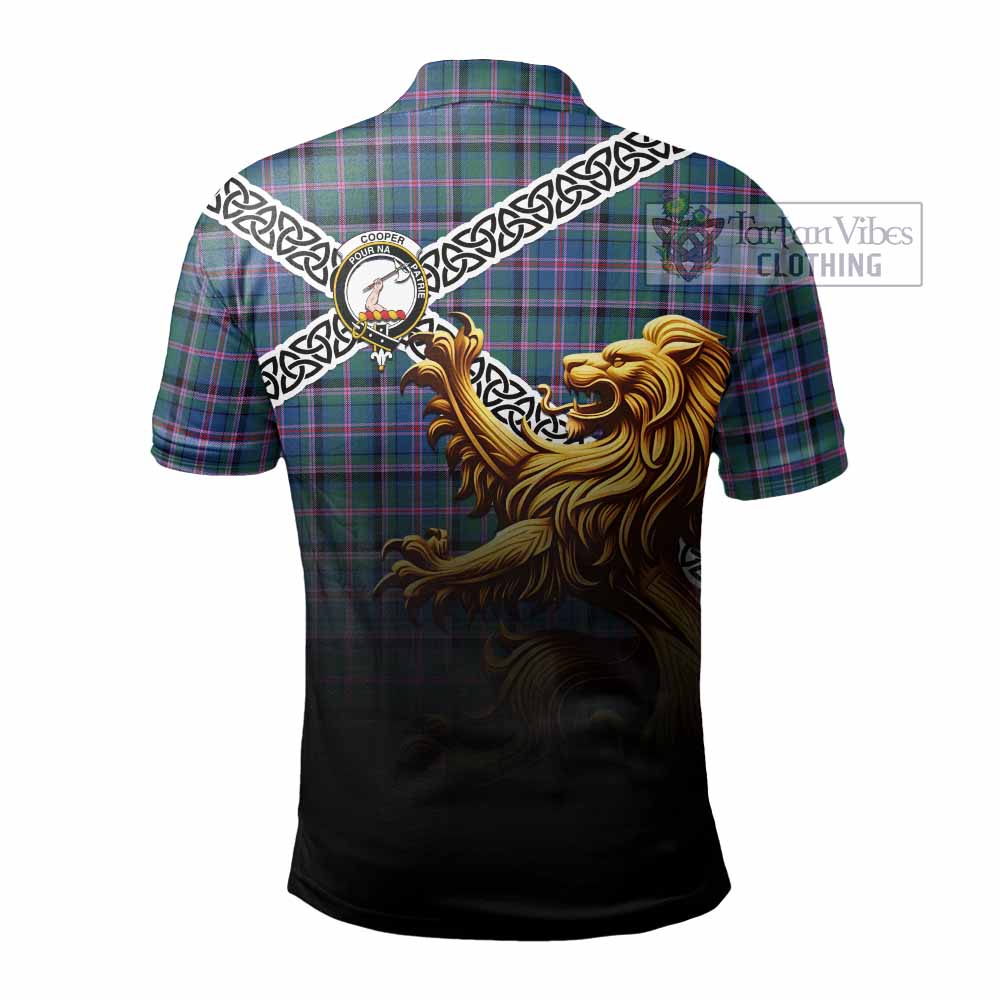 Tartan Vibes Clothing Cooper Crest Tartan Polo Shirt with Golden Lion Emblem Celtic Style
