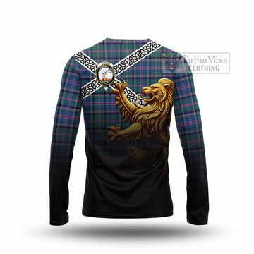 Cooper Crest Tartan Long Sleeve T-Shirt with Golden Lion Emblem Celtic Style