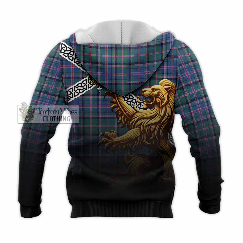 Tartan Vibes Clothing Cooper Crest Tartan Knitted Hoodie with Golden Lion Emblem Celtic Style