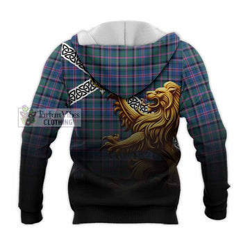 Cooper Crest Tartan Knitted Hoodie with Golden Lion Emblem Celtic Style