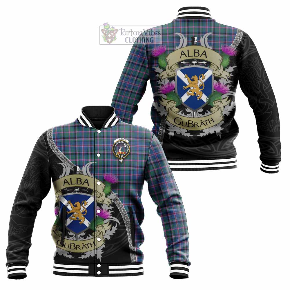 Tartan Vibes Clothing Cooper Tartan Family Crest Baseball Jacket Lion Rampant Royal Thistle Shield Celtic Inspired