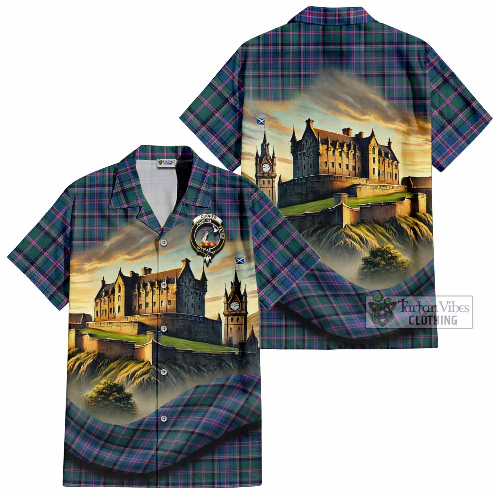 Tartan Vibes Clothing Cooper Tartan Family Crest Short Sleeve Button Shirt with Scottish Ancient Castle Style