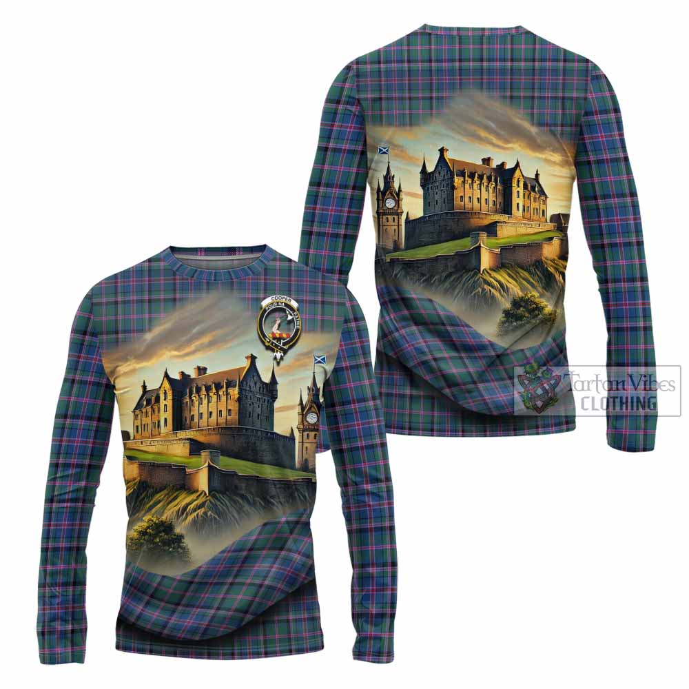 Tartan Vibes Clothing Cooper Tartan Family Crest Long Sleeve T-Shirt with Scottish Ancient Castle Style