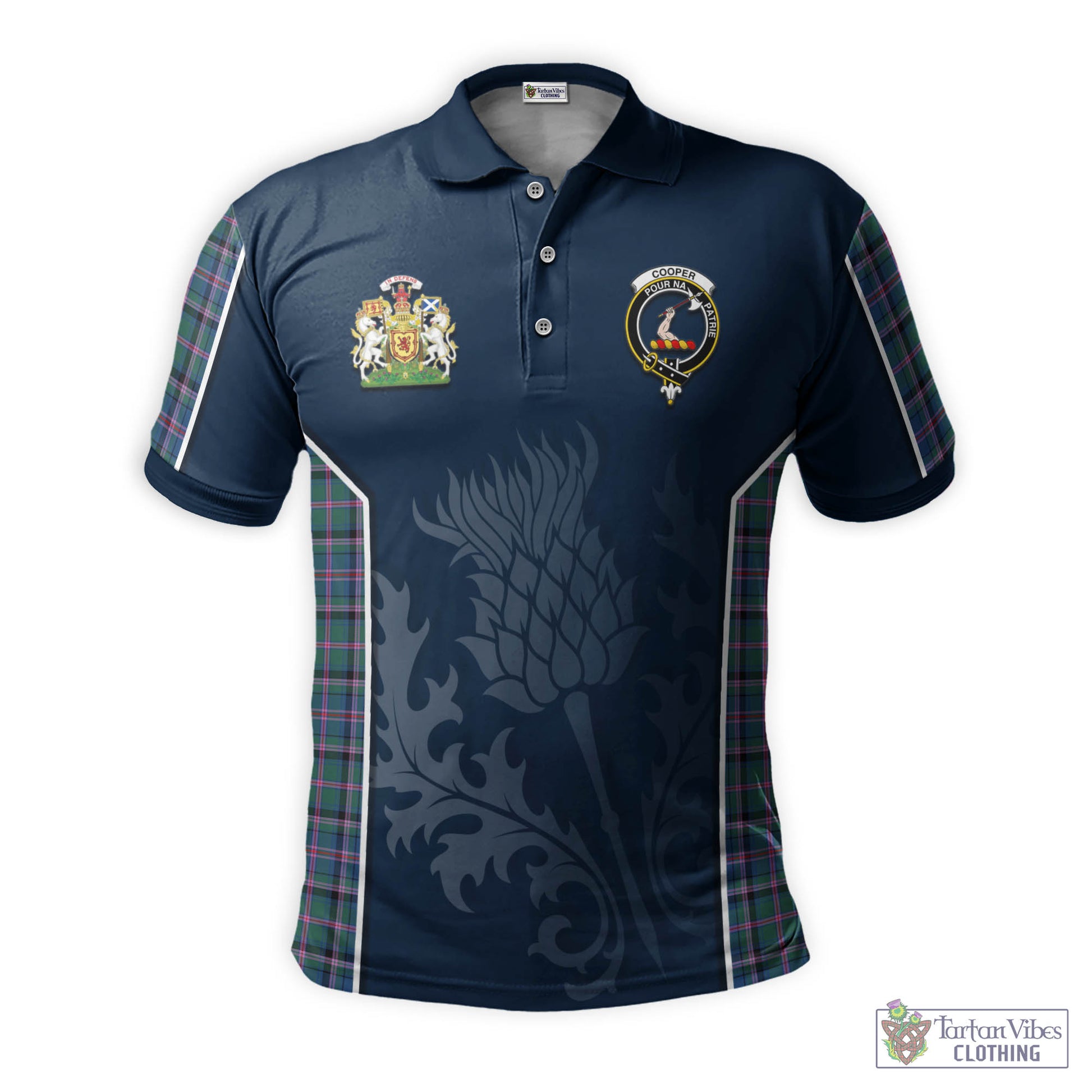 Tartan Vibes Clothing Cooper Tartan Men's Polo Shirt with Family Crest and Scottish Thistle Vibes Sport Style