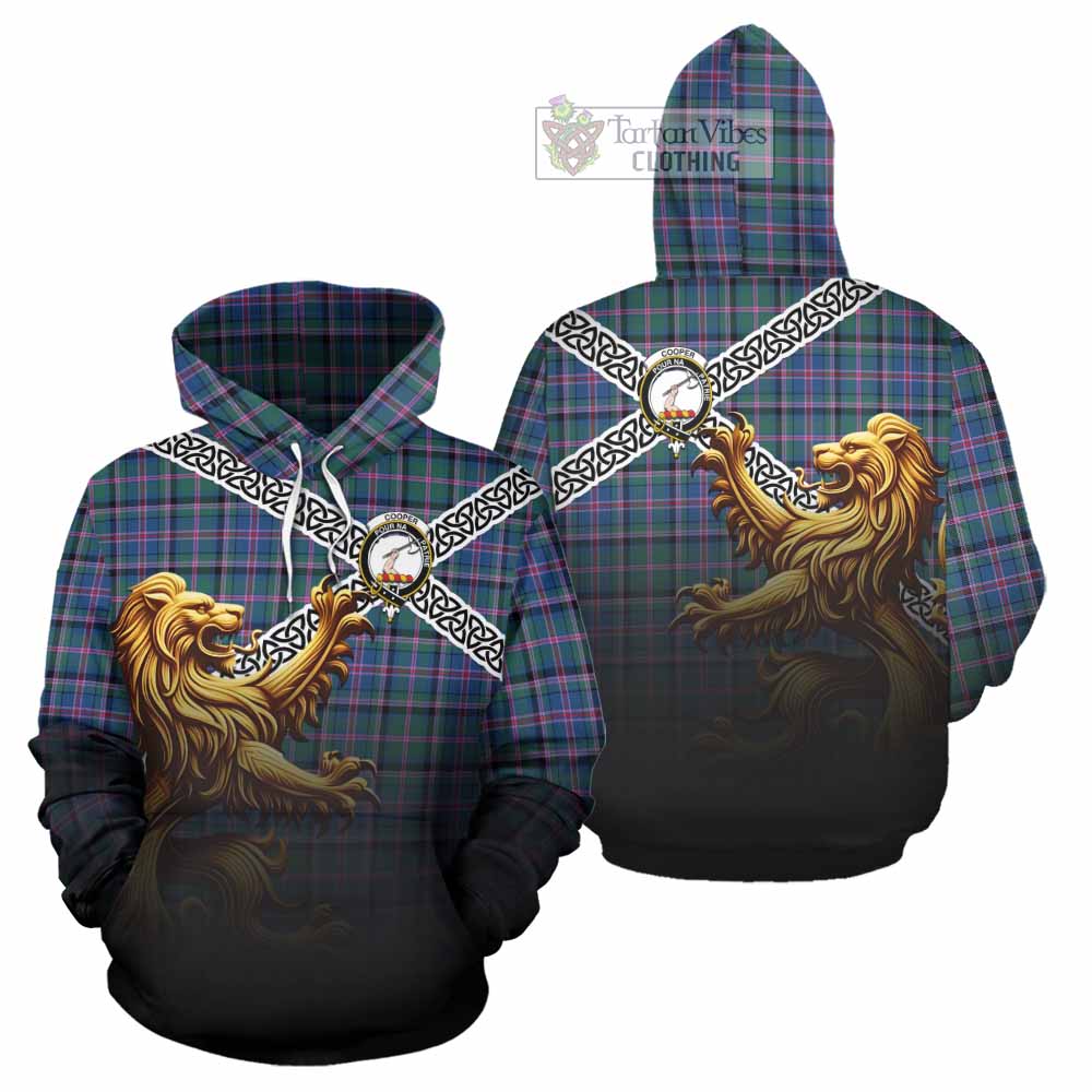 Tartan Vibes Clothing Cooper Crest Tartan Hoodie with Golden Lion Emblem Celtic Style