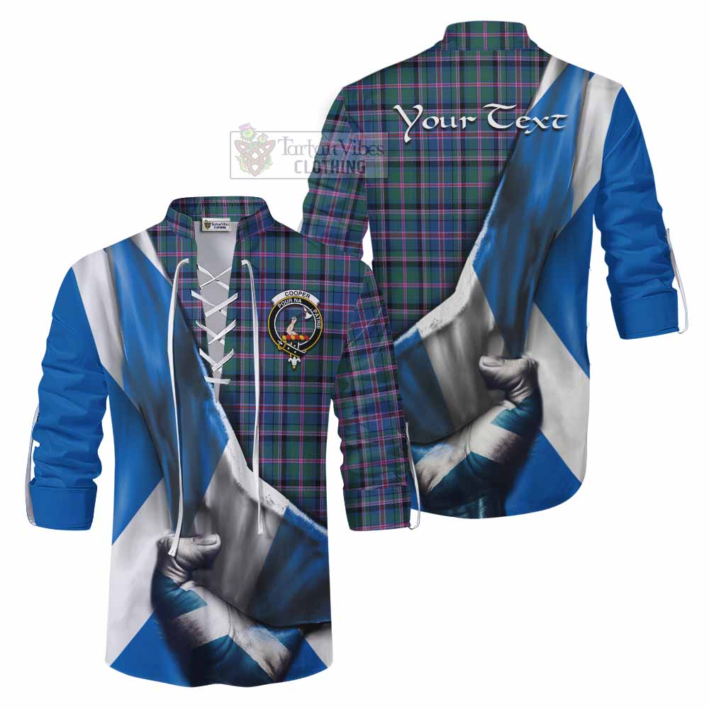 Tartan Vibes Clothing Cooper Tartan Ghillie Kilt Shirt with Family Crest Scotland Patriotic Style