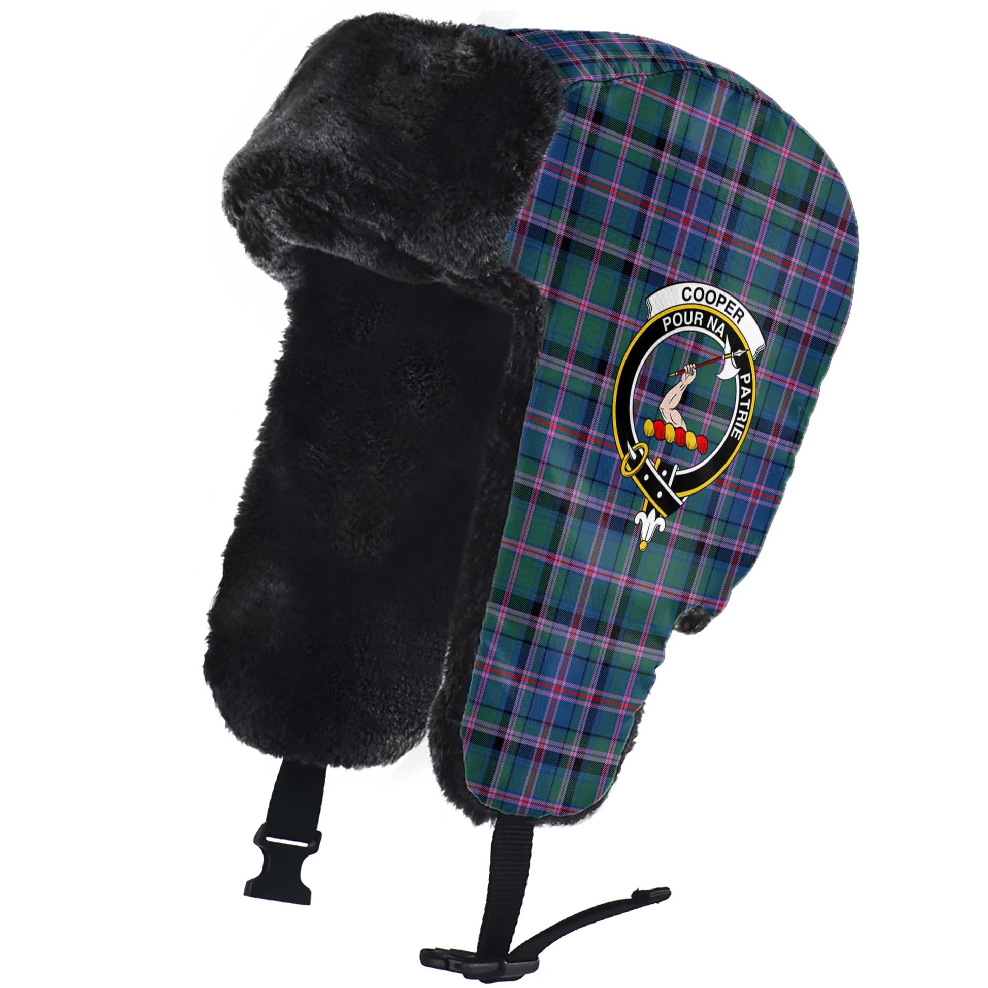 Cooper Tartan Winter Trapper Hat with Family Crest - Tartanvibesclothing