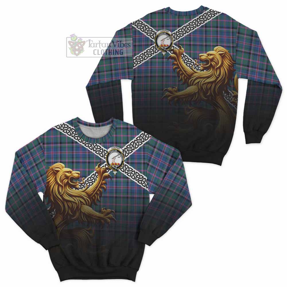 Tartan Vibes Clothing Cooper Crest Tartan Sweatshirt with Golden Lion Emblem Celtic Style