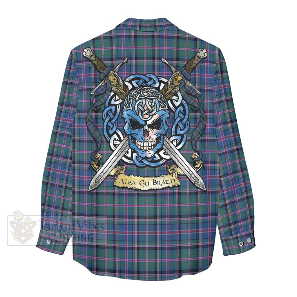 Tartan Vibes Clothing Cooper Tartan Women's Casual Shirt with Family Crest Celtic Skull Style