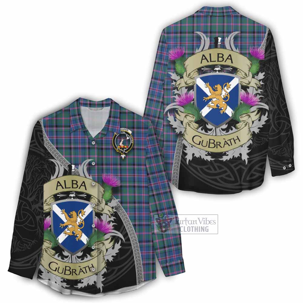 Tartan Vibes Clothing Cooper Tartan Family Crest Women's Casual Shirt Lion Rampant Royal Thistle Shield Celtic Inspired