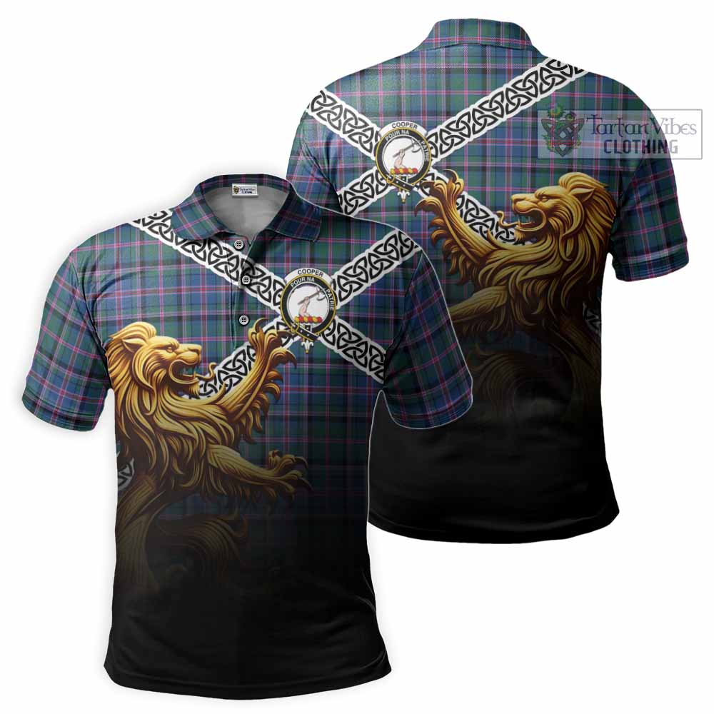 Tartan Vibes Clothing Cooper Crest Tartan Polo Shirt with Golden Lion Emblem Celtic Style