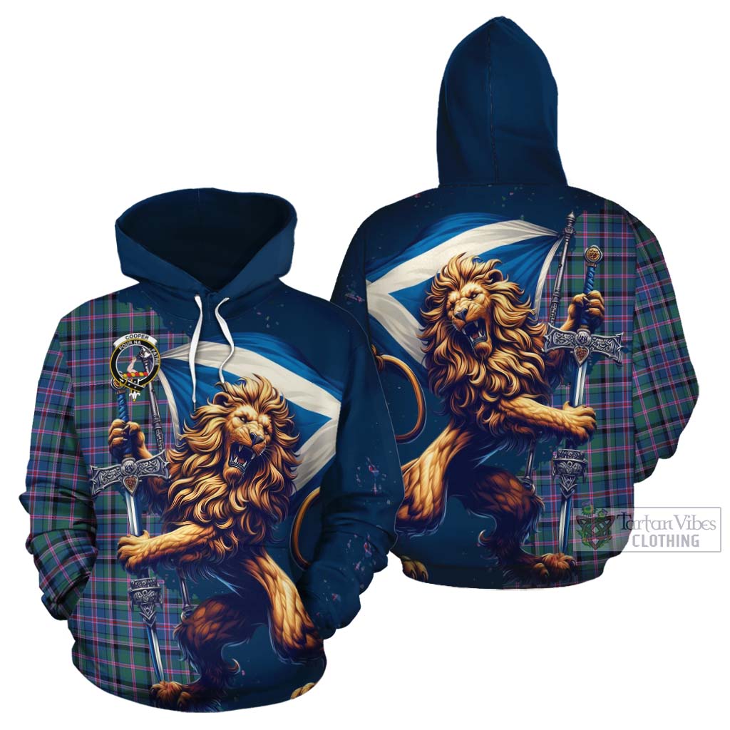 Tartan Vibes Clothing Cooper Tartan Family Crest Cotton Hoodie with Scottish Majestic Lion