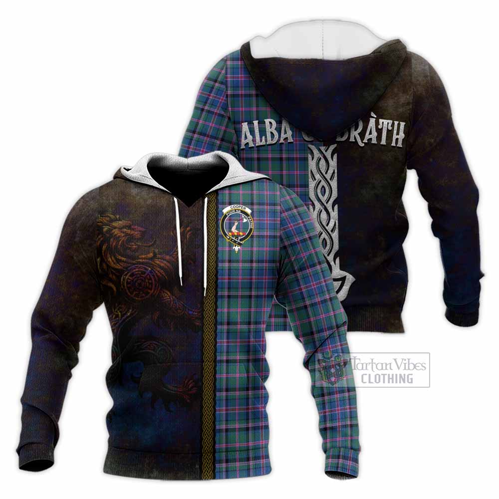 Tartan Vibes Clothing Cooper Tartan Family Crest Knitted Hoodie Alba Gu Brath Be Brave Lion Ancient Style