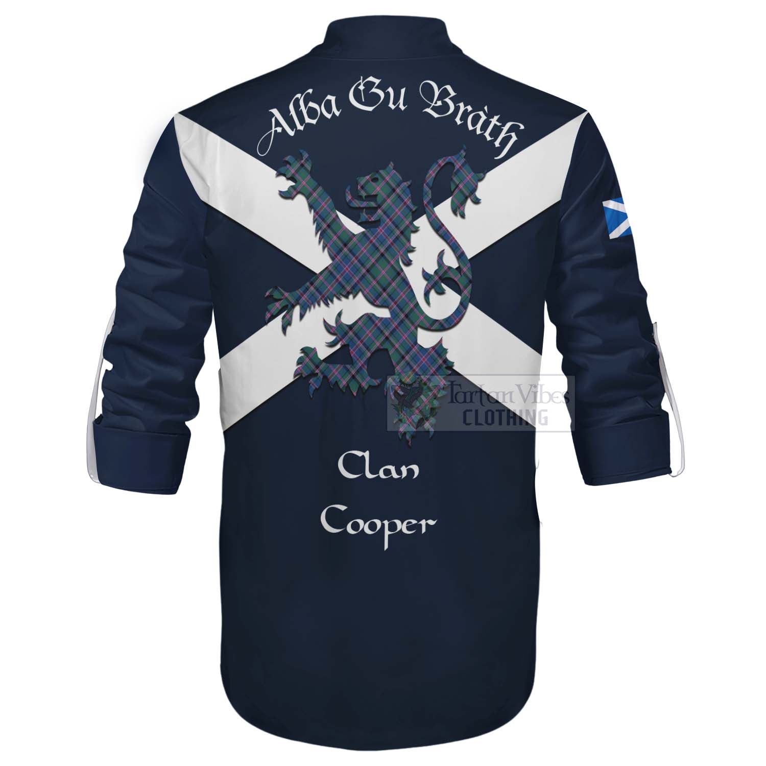 Tartan Vibes Clothing Cooper Tartan Lion Rampant Ghillie Kilt Shirt Proudly Display Your Heritage with Alba Gu Brath and Clan Name
