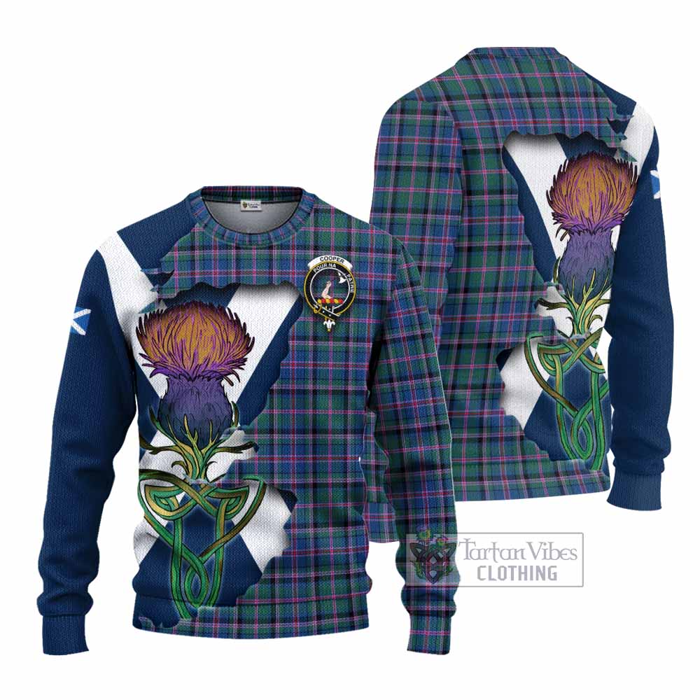 Tartan Vibes Clothing Cooper Tartan Family Crest Knitted Sweater Scottish Thistle Celtic Inspired
