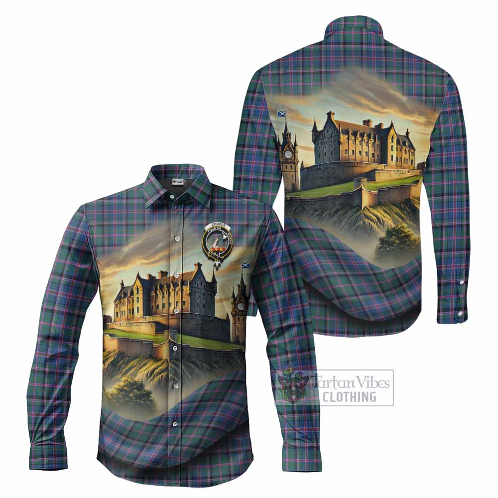 Tartan Vibes Clothing Cooper Tartan Family Crest Long Sleeve Button Shirt with Scottish Ancient Castle Style