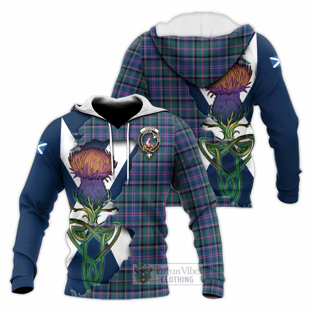 Tartan Vibes Clothing Cooper Tartan Family Crest Knitted Hoodie Scottish Thistle Celtic Inspired