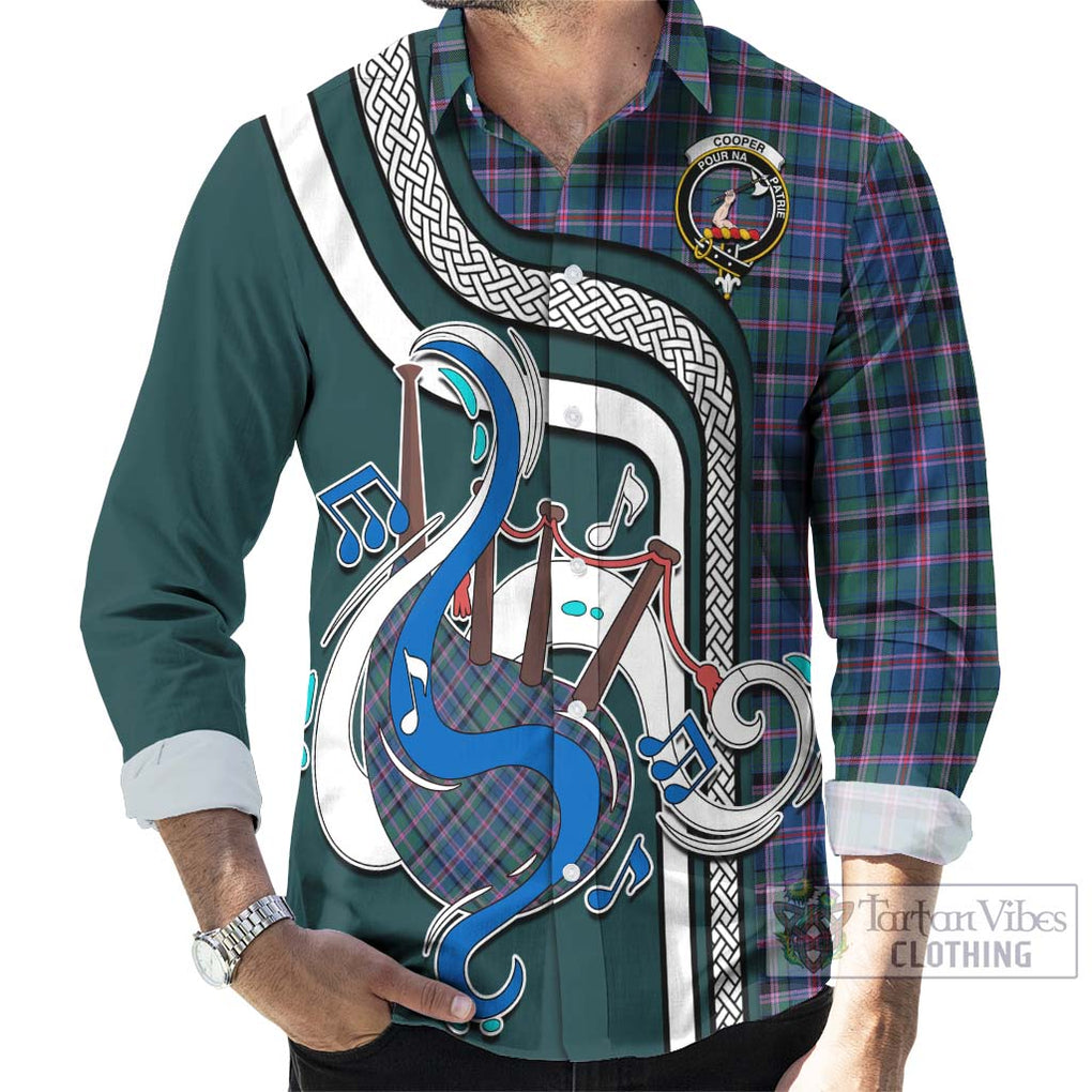 Cooper Tartan Long Sleeve Button Shirt with Epic Bagpipe Style - Tartanvibesclothing Shop