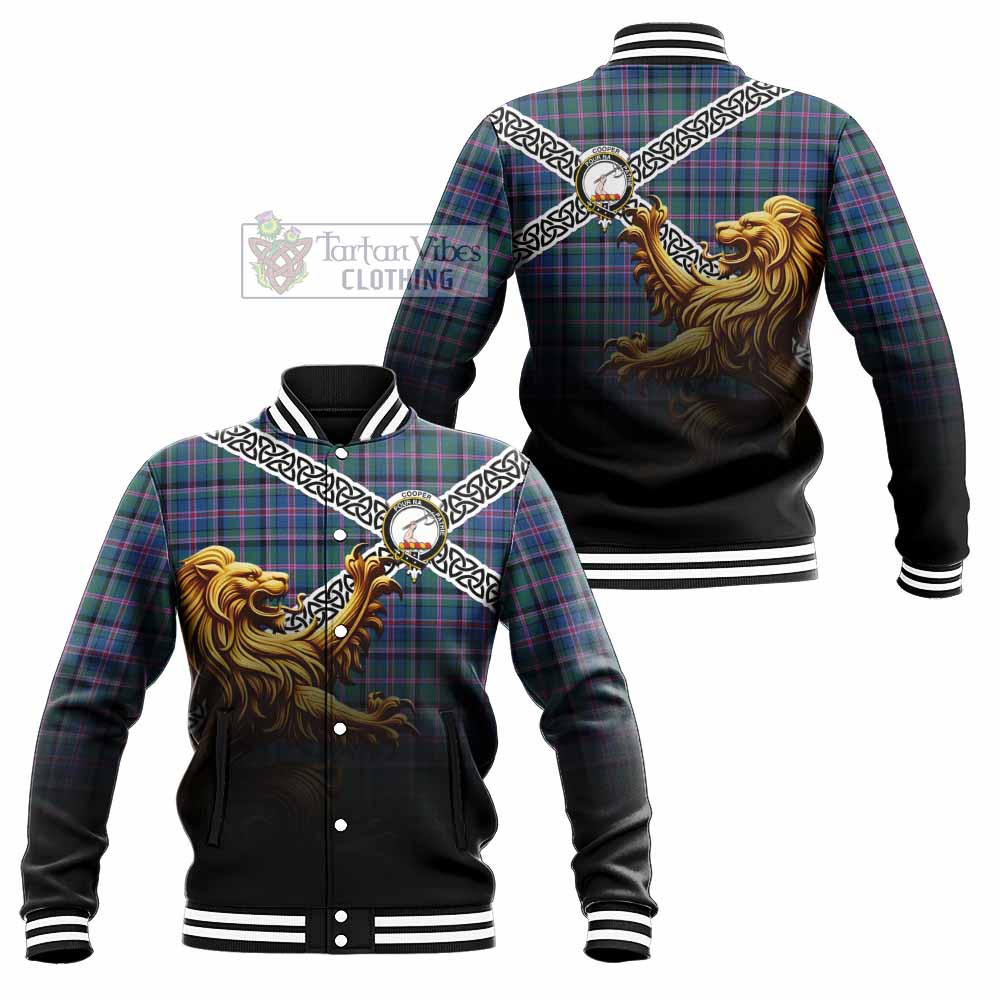 Tartan Vibes Clothing Cooper Crest Tartan Baseball Jacket with Golden Lion Emblem Celtic Style
