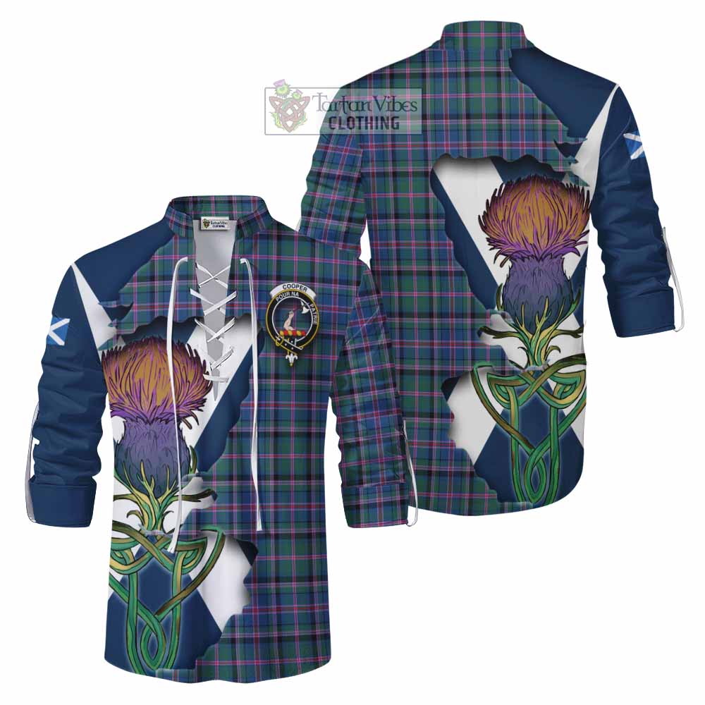 Tartan Vibes Clothing Cooper Tartan Family Crest Ghillie Kilt Shirt Scottish Thistle Celtic Inspired