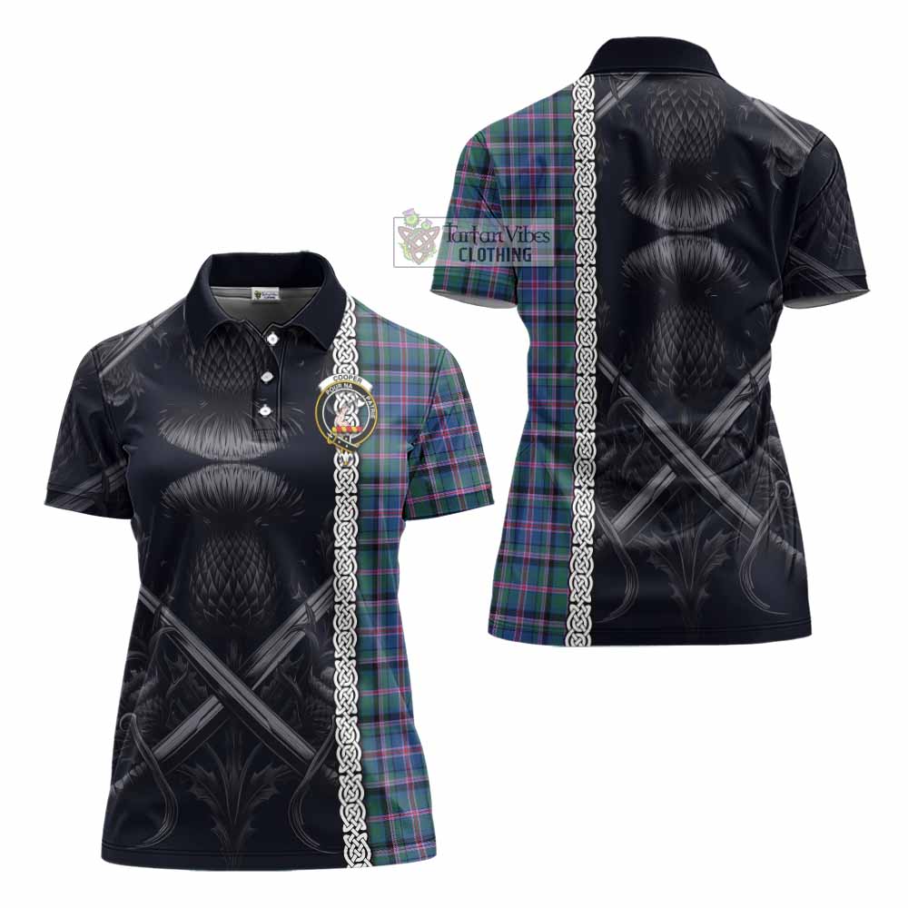 Tartan Vibes Clothing Cooper Tartan Women's Polo Shirt with Family Crest Cross Sword Thistle Celtic Vibes