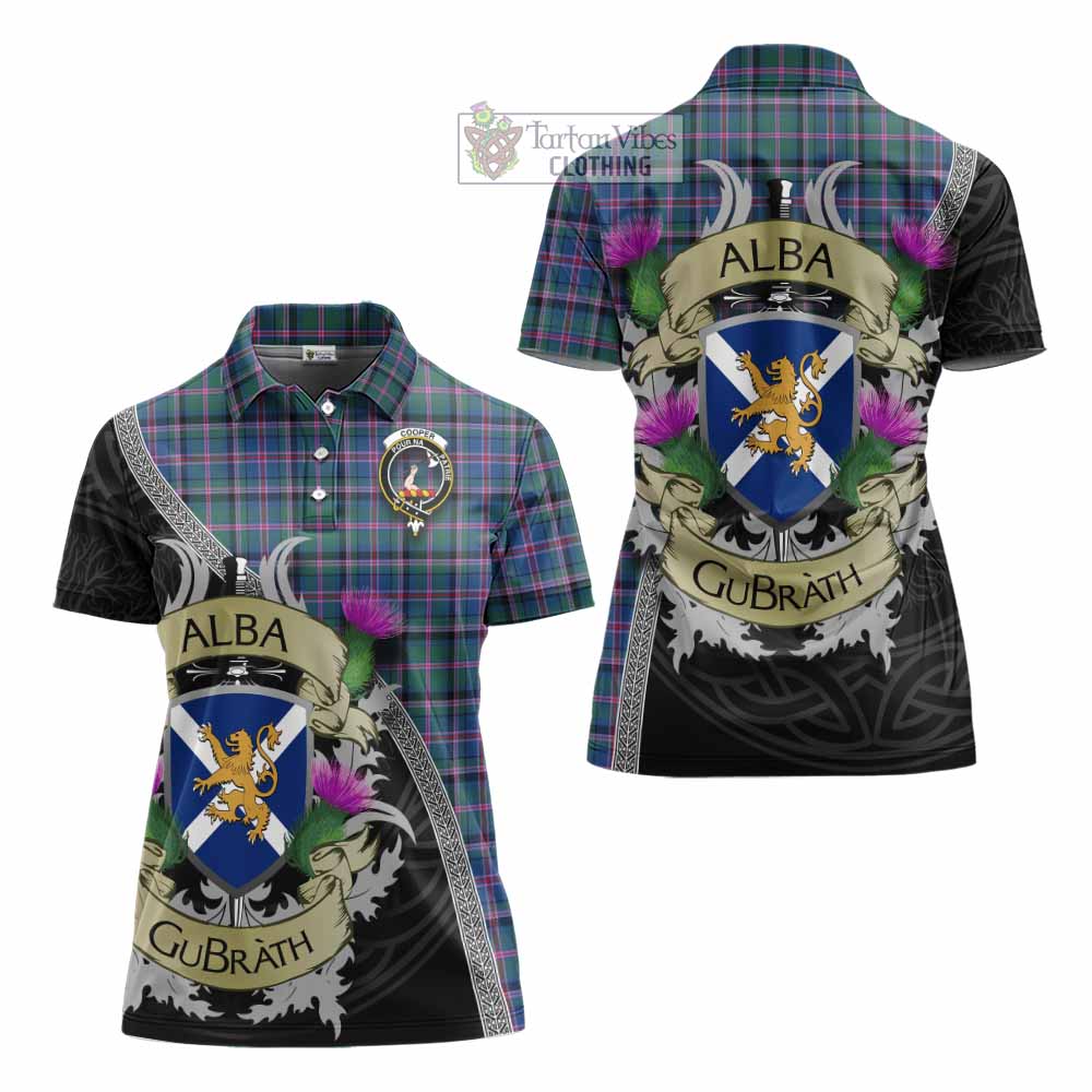 Tartan Vibes Clothing Cooper Tartan Family Crest Women's Polo Shirt Lion Rampant Royal Thistle Shield Celtic Inspired